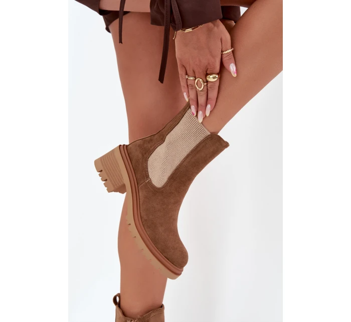 Dámske členkové topánky Zoralia na klinčeku - tmavo béžové