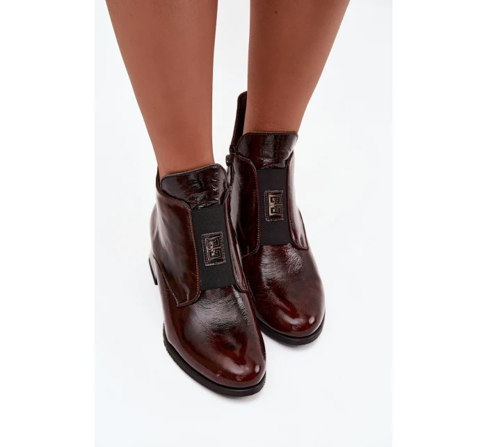 Lakované kožené členkové topánky 60560 bordovo hnedé - Zazoo