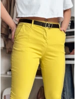 Dámské kalhoty slim fit s páskem hořčicová Dstreet model 21986484 - FashionStreet