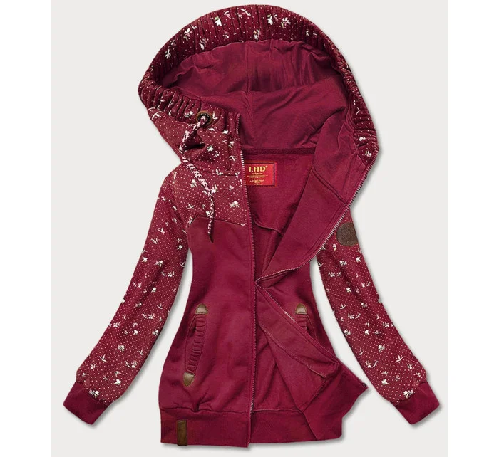 Dámska bordová mikina s kvetmi (AMG828)