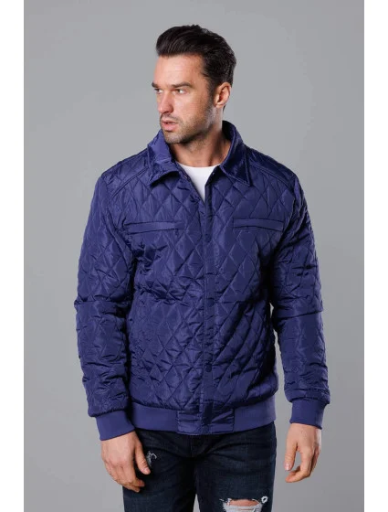 Tmavě modrá pánská prošívaná bunda s límcem model 18344899 - J.STYLE