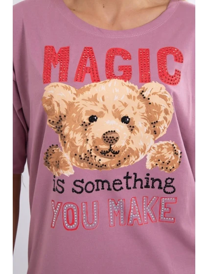Tmavě růžová halenka s potiskem Magic