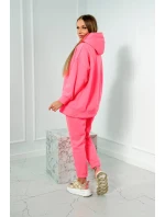 Zateplená sada s mikinou s kapucňou ružová neónová