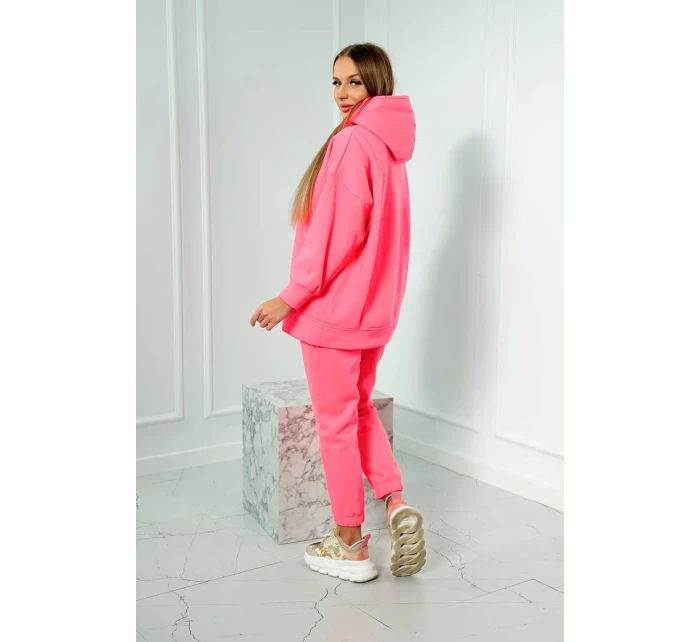 Zateplená sada s mikinou s kapucňou ružová neónová
