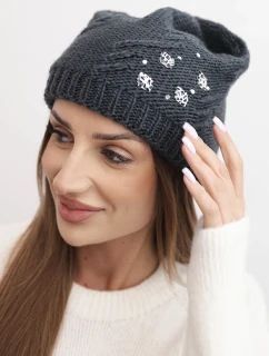 Dámská zimní čepice vlněná s krystaly a vzorem model 21859347 mocca - K-Fashion