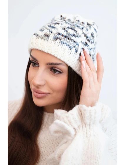 Dámska zimná vlnená čiapka s nórskym vzorom K354 white+grey