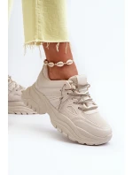 Sneakersy Damskie Na Masywnej Podeszwie Z Ozdobnym Sznurowaniem Beżowe Relissa Sneakersy Damskie Na Masywnej Podeszwie Z Ozdobnym Sznurowaniem Beżowe Relissa