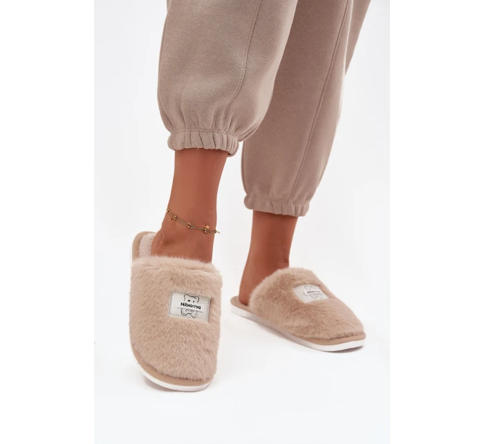Obuwie Domowe Kapcie Damskie Futrzane Beżowe Maelis