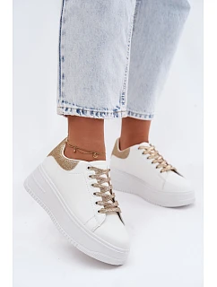 Dámské tenisky na platformě z imitace kůže bílo-zlaté se třpytkami Calinae