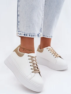 Dámské tenisky na platformě z imitace kůže bílo-zlaté se třpytkami Calinae