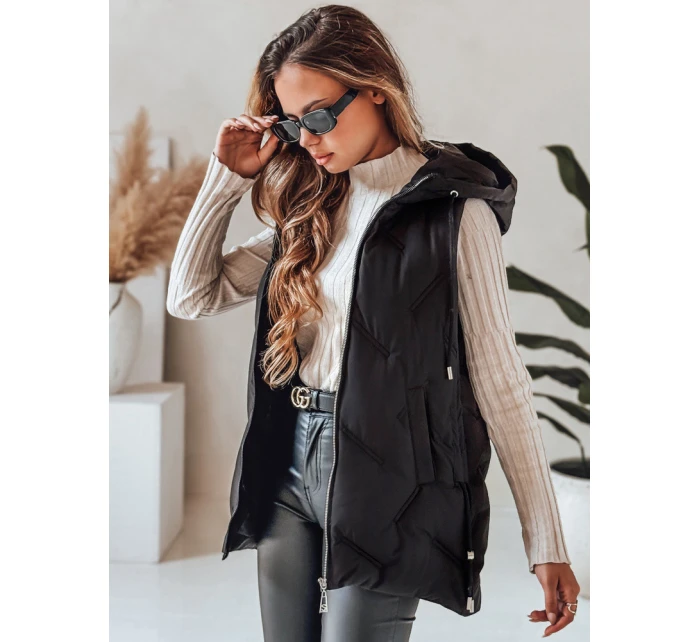 Dámska prešívaná vesta s kapucňou čierna FashionStreet TY5105