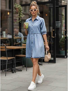 Dámske džínsové košeľové šaty modré FashionStreet EY2638