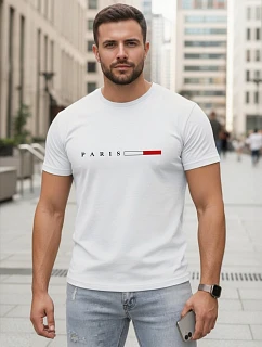 Pánske bavlnené tričko s nápisom PARIS, biele, FashionStreet NX5139R