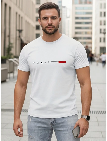 Koszulka męska bawełniana z napisem PARIS biała model 22316099 - FashionStreet Koszulka męska bawełniana z napisem PARIS biała model 22316099 - FashionStreet
