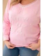Dámske Plus veľkosť blúzka s potlačou a perlami svetlo ružová Dámske Plus veľkosť blúzka s potlačou a perlami svetlo ružová