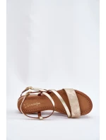 Skórzane Sandały Damskie Na Płaskim Obcasie Maciejka 06966-25 Złote Skórzane Sandały Damskie Na Płaskim Obcasie Maciejka 06966-25 Złote