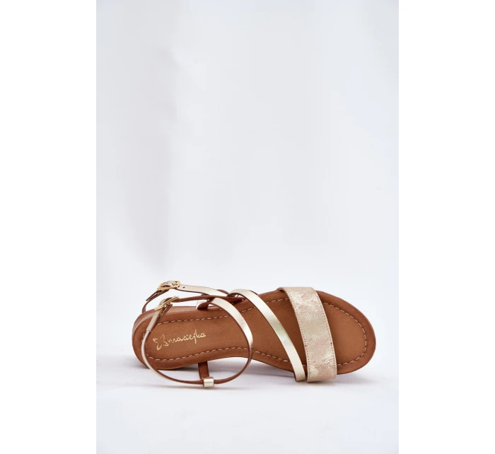 Skórzane Sandały Damskie Na Płaskim Obcasie Maciejka 06966-25 Złote Skórzane Sandały Damskie Na Płaskim Obcasie Maciejka 06966-25 Złote