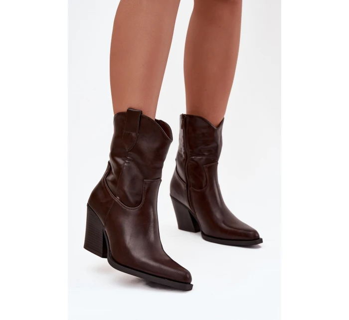 Dámské Kovábojky Eko Kůže Na Podpatku Čokoládové Sorelia