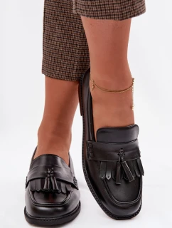 Dámské mokasíny z eko kůže s třásněmi Černé model 22037644 - Boto