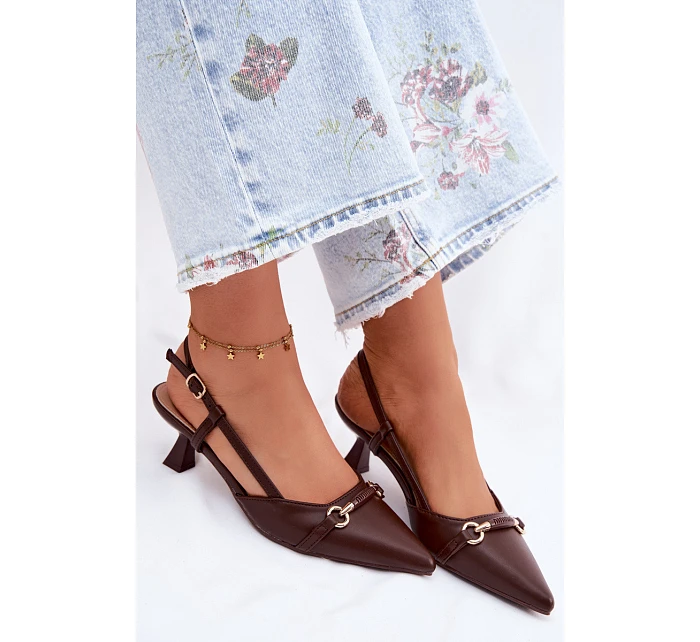 Dámské sandály na podpatku se špičatými špičkami Hnědé Felessa