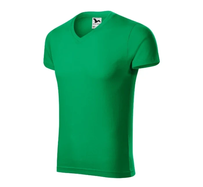 Pánske tričko Slim Fit s výstrihom do V stredne zelené