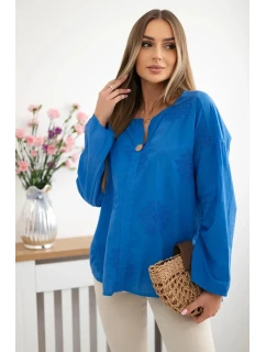 Košeľová blúzka IT-67 s vyšívaným vzorom - chrpová modrá