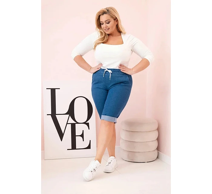 Dámské bavlněné šortky Plus Size tmavě modré - Kesi