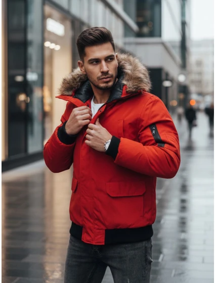 Pánská zimní bunda červená Dstreet model 21962237 - FashionStreet Pánská zimní bunda červená Dstreet model 21962237 - FashionStreet