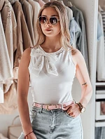 Dámsky bavlnený top bez ramienok s mašľou PERBOW biely FashionStreet RY2732