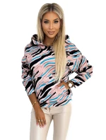 390-4 Mikina klokanka s kapucňou - béžová, čierna a modrá vlna