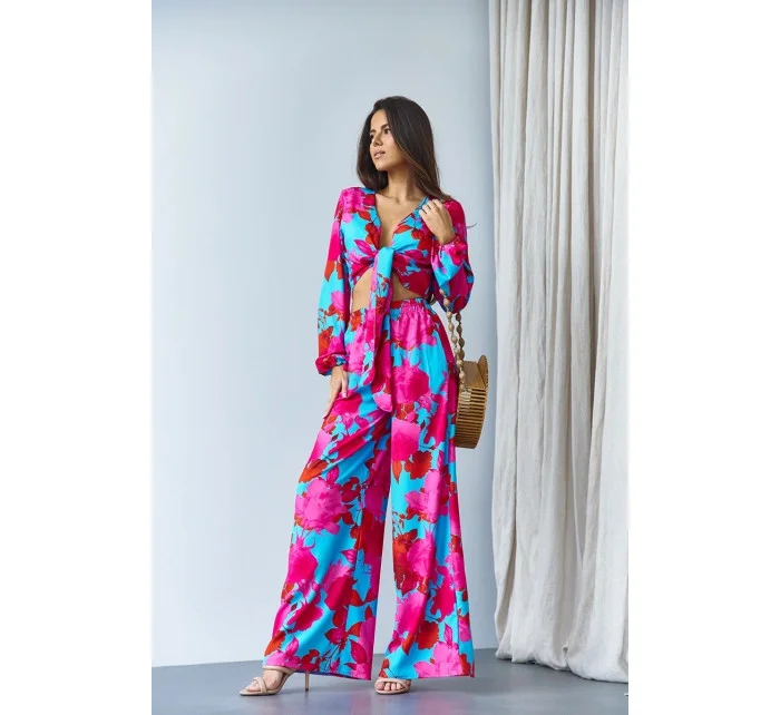 Súprava blúzky a širokých nohavíc modrá (8175)