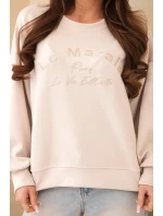 Dámska vyšívaná mikina voľného strihu butter beige