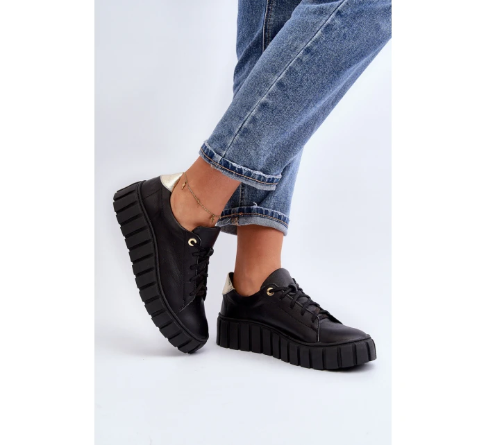 Dámská kožená polobotka na tlusté  černá model 21646240 - Zazoo