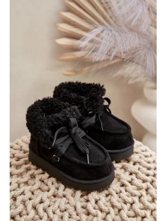 Śniegowce Botki Dziecięce Ocieplane Futerkiem Czarne Adelane