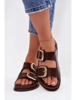 Dámské ekologické kožené pantofle se zlatými sponami Čokoládové Tervessa Dámské ekologické kožené pantofle se zlatými sponami Čokoládové Tervessa