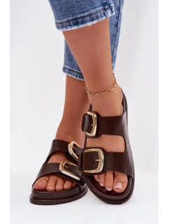 Dámské ekologické kožené pantofle se zlatými sponami Čokoládové Tervessa