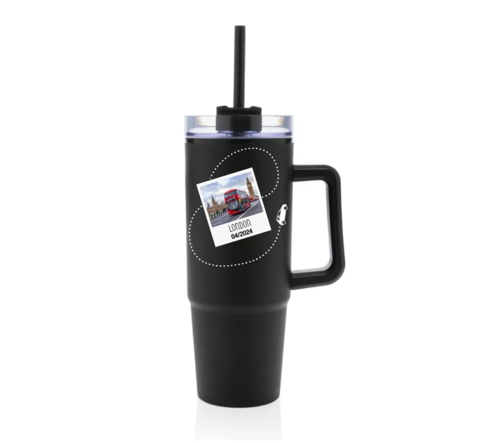 Vlastní text na cestovatelskou termosku s průhledným víčkem