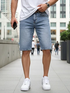 Spodenki męskie jeansowe z paskiem niebieskie model 22152781 - FashionStreet