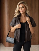 Dámska kožená bunda s krátkymi rukávmi, hnedá, FashionStreet TY6064