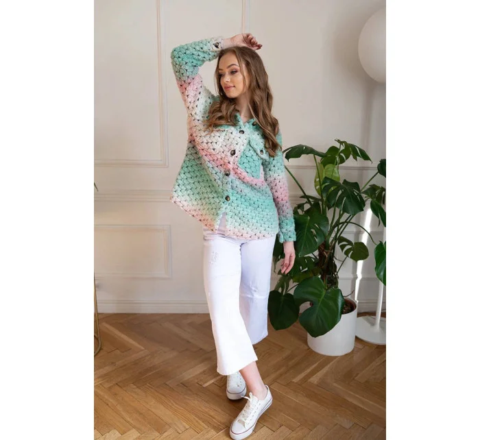 Tmavo ružová košeľová dámska bunda s golierom (2453)