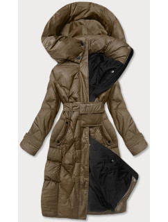 Perová bunda v olivovej farbe so stojačikom a kapucňou (AG2-J82)
