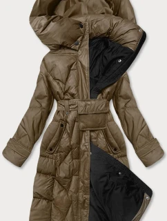 Olivová pérová bunda so stojačikom a kapucňou (ag2-j82)
