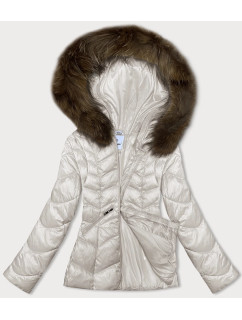 Prešívaná dámska bunda v ecru farbe s kapucňou Glakate pre prechodné obdobie (LU-2202)