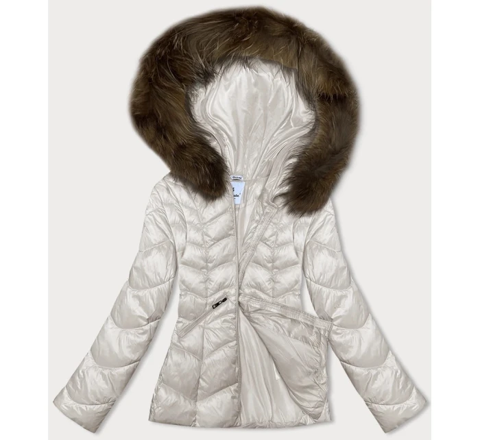 Dámska prechodná prešívaná bunda s kapucňou Glakate ecru (LU-2202)