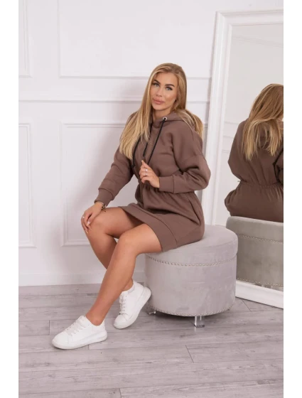 Zateplené šaty s kapucňou mocca