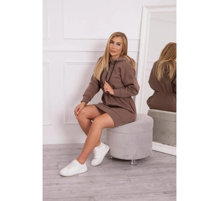 Zateplené šaty s kapucňou mocca