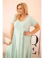 Dámské šaty plus size s krátkým rukávem a volánem z lehké viskózy mátová