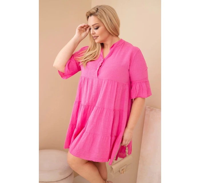 Dámske bavlnené šaty s volánikmi v ružovej farbe
