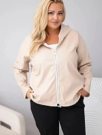 Dámska bunda Plus Size s kapucňou a nastaviteľným spodným lemom, béžová