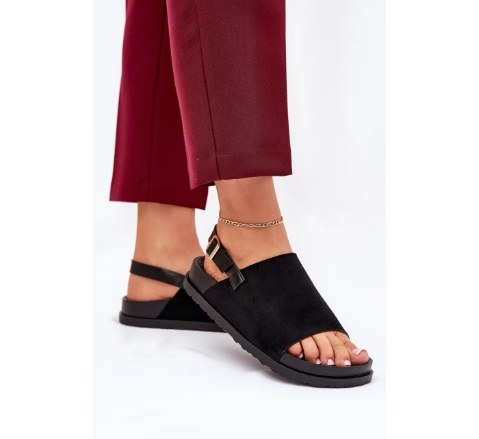 Sandały Damskie Z Eko Zamszu Na Platformie Czarne Migola